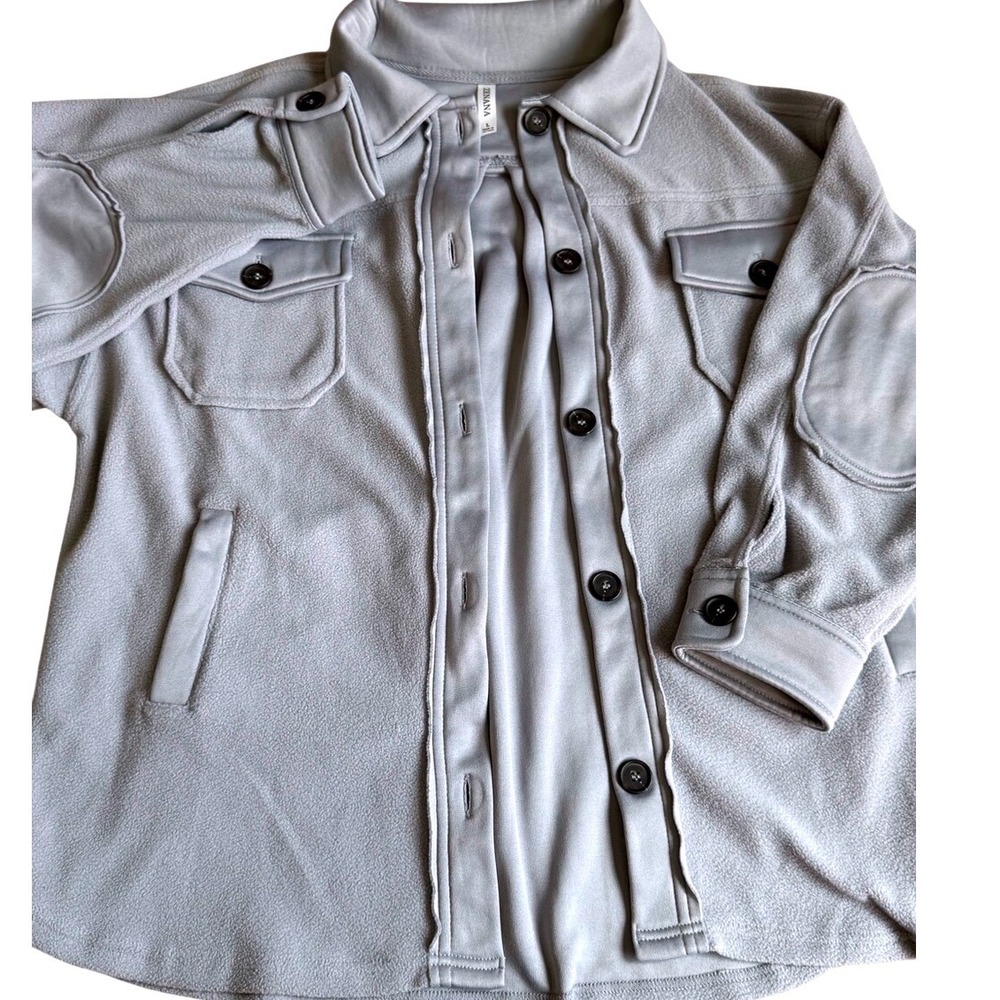 Boutique Light Gray Fleece Button-Up Jacket